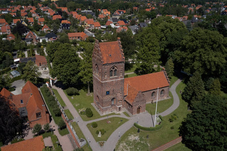 Aerial view of Glostrup church located  the Copenhagen metropolitan area in Denmark