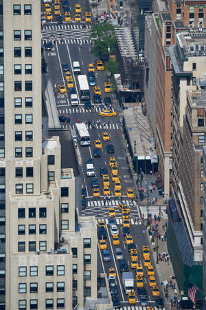 New York, USA seen from above on a sunny day with blue skies