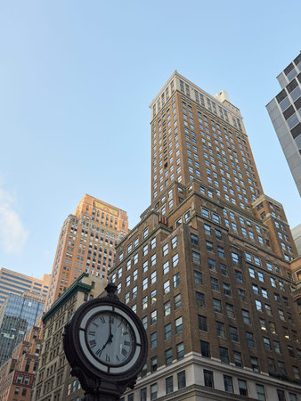 Manhattan skyscrapers in New York city with blue skies in the backgroundの写真素材