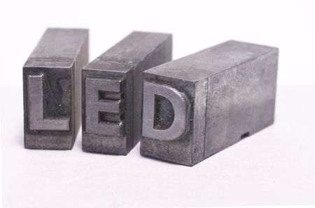 LED spelled in lead printing letter fontの写真素材