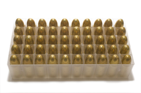 50 rounds of 9mm parabellum ammunition in a plastic tray