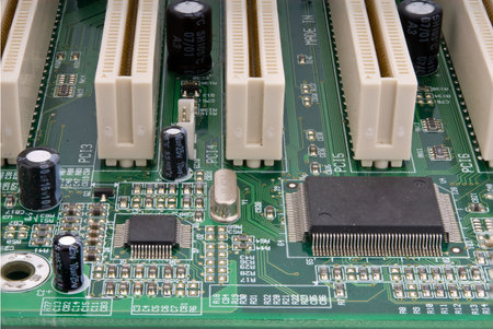 Close up of dusty partial computer mainboard