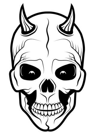 A set of human skull illustrations on a transparent background. Design element for label, emblem, badge, posterのイラスト素材