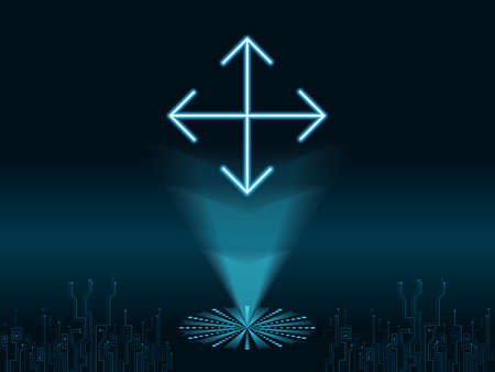 Neon arrow.Hologram of neon arrows.Glowing neon arrow pointer on a interesting background.のイラスト素材