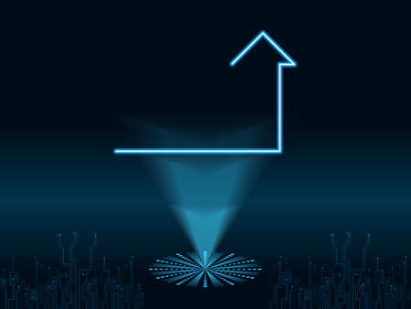 Neon arrow.Hologram of neon arrows.Glowing neon arrow pointer on a interesting background.のイラスト素材