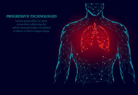 Man silhouette healthy lungs 3d medicine model low poly. The triangle is connected by points of illumination. Human lungs have veins and various nerves. Treatment of lung cancer and inflammation of the human lung.のイラスト素材