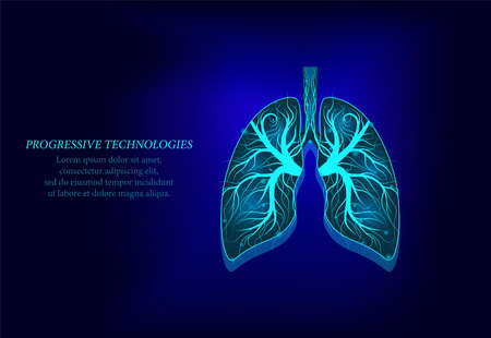 Human stomach in 3D projection. Diseases of the stomach, treatment of inflammation of the stomach. Blue triangles polygonal 3D render shape.のイラスト素材