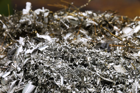 Close up metal scraps in a bucketの写真素材