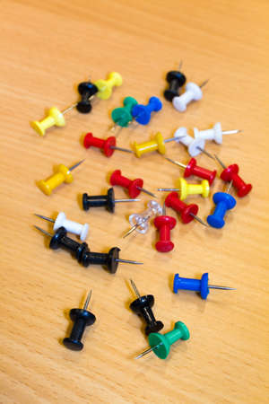 Push pins on the tableの写真素材
