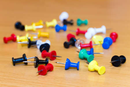 Push pins on the tableの写真素材