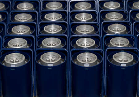 Rows of small blue containersの写真素材