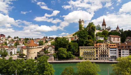 Skyline of Luzern looking over the river towards the old city wall