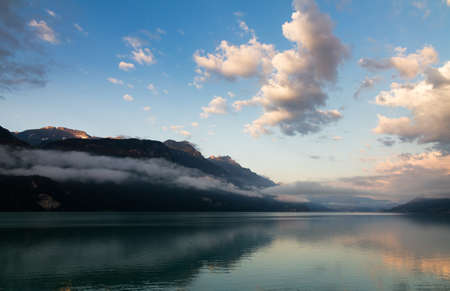 Early morning view over Lake Brienz, Switzerlandの写真素材