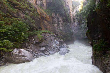River the Aare in the Aareschlucht in the early morningの写真素材