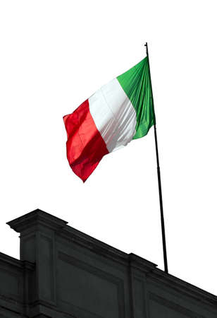 Italian flag on top of a building against a white backgroundの写真素材