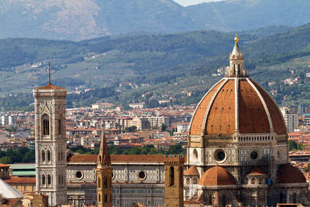 Telephoto image of the duomo and bell tower of the Florence cathedralの写真素材