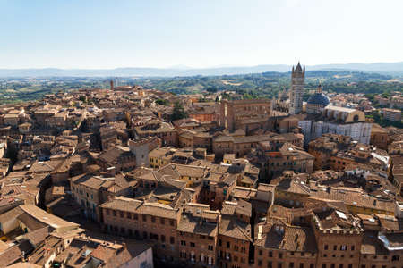 The skyline of Siena seen from the Torre del Mangia, Italyの写真素材