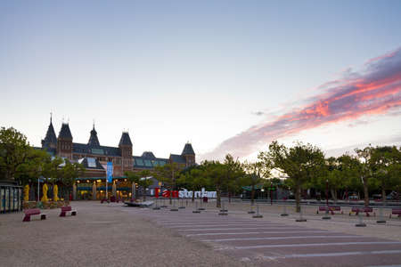 Sunrise at the Museum square in Amsterdam, the Netherlandsのeditorial素材
