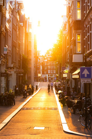 Summer sunset in the nine little streets in Amsterdam, the Netherlandsのeditorial素材