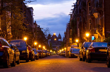 Early morning empty street in Amsterdam, the Netherlandsの写真素材