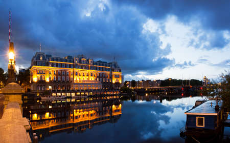 Panoramic view on the Amstel in Amsterdam, the Netherlands, with on the left the Amstel Hotelのeditorial素材