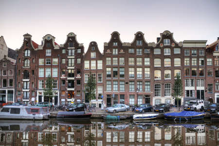 Reflecting townhouses in Amsterdam, the Netherlandsのeditorial素材