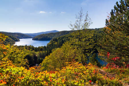 View over Plitvice national park in autumn in Croatiaの写真素材