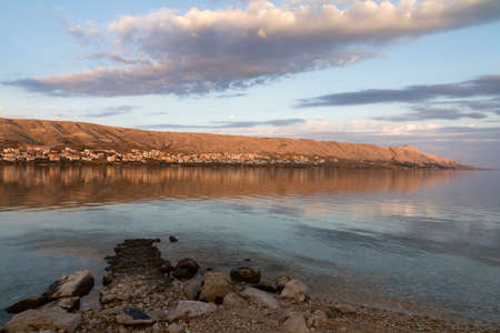Early morning view of the bay of Pag, Croatiaの写真素材