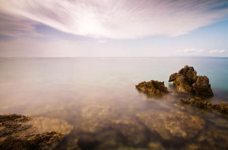 Long exposure image of the rocky coast of Croatiaの写真素材