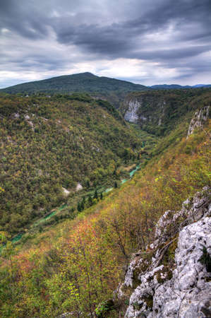 View on the valley with a river in Plitvice national park, an UNESCO world heritage site, in Croatia  HDRの写真素材