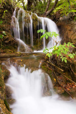 Silky water stream on top of the waterfalls in Plitvice national park, Croatia の写真素材