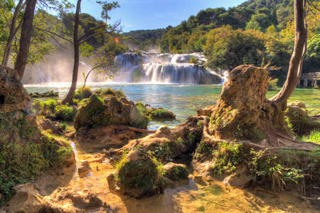 Waterfalls in Krka national park in Croatia, which is a local paradise の写真素材