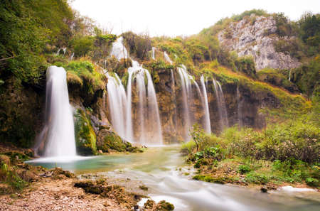 Stunning autumn view on the waterfalls  in Plitvice national park, in Croatia  の写真素材