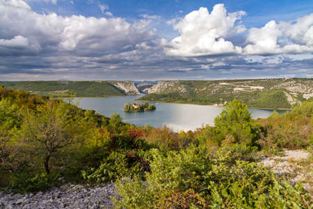 The Visovac Monastery  Croatian  Samostan Visovac  on the island of Visovac in the Krka National Park, Croatiaのeditorial素材