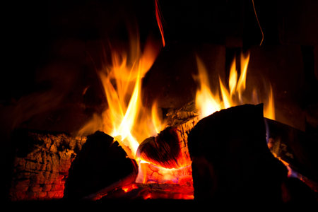 Fire burning in the fireplace