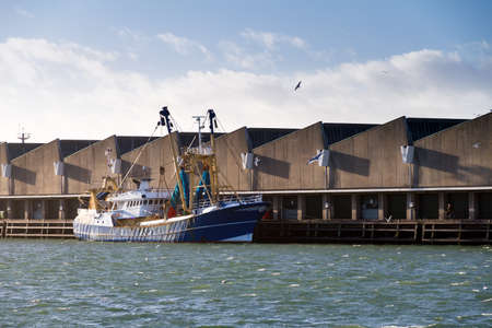 Vessel for catching shrimp in a harbour in the Netherlandsの写真素材