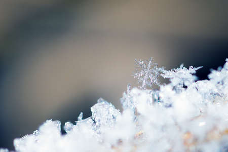 Close up image of frost sculptures and snowflakes in natureの写真素材