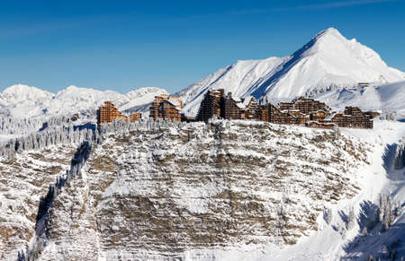 Cityscape of the town of Avoriaz in the Portes du Soleil in France on a sunny dayの写真素材