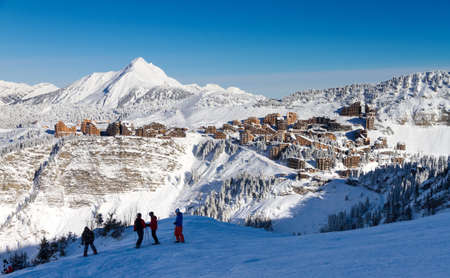 Cityscape of the town of Avoriaz in the Portes du Soleil in France on a sunny dayの写真素材
