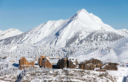 Cityscape of the town of Avoriaz in the Portes du Soleil in France on a sunny dayの写真素材