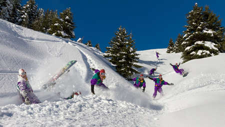 Awesome snowboarder is having fun in the backcountry powder of Les Portes du Soleil in Franceの写真素材