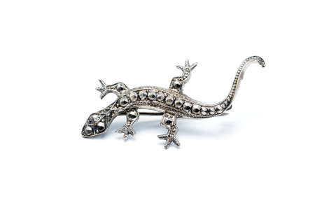 Handcrafted antique brooch in the shape of a lizard with marcasite の写真素材