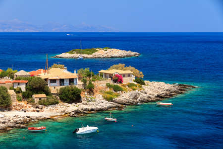 Idyllic little town at the sea on the island of Zakynthos in summerの写真素材