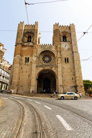 Facade of the Patriarchal Cathedral of St  Mary Major  or Lisbon Cathedral in Lisbon, Portugalのeditorial素材