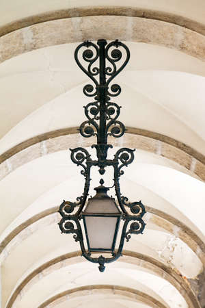 Antique lantern on the Commerce square in Lisbon, Portugalの写真素材