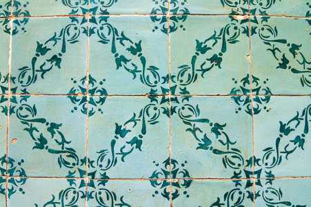 Close up image of the beautifully decorated tiles on the houses in the streets of Lisbon, Portugalの写真素材