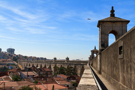 Beautiful view from the Aguas Livres Aqueduct on a summer day in Lisbon, Portugal