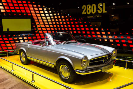 Mercedes 280 SL Pagode in the iconic stars showroom on the Champs Elysees in Paris, France, on February 20, 2014のeditorial素材