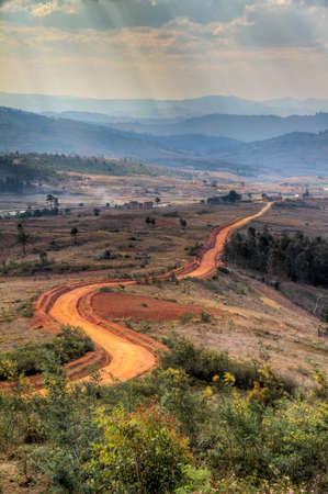 Typical view on the current landscape of Madagascar where deforestation has lead to empty red landscapes  HDRの写真素材