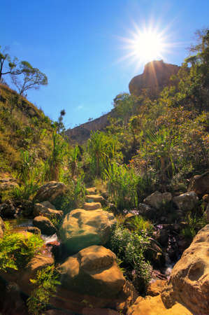 Beautiful view of a creek in a canyon in Isalo national park in Madagascar  HDRの写真素材
